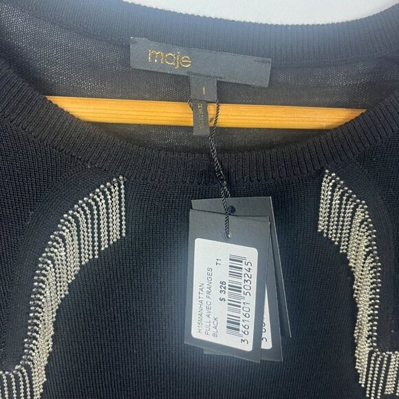 NWT Maje Black Wool Silver Fringe Knit Top T1 - Picture 6 of 8